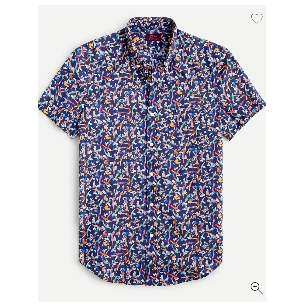 J. Crew Short-sleeve Cotton Poplin Button-up Lido Swim Print, Men's Small AM054